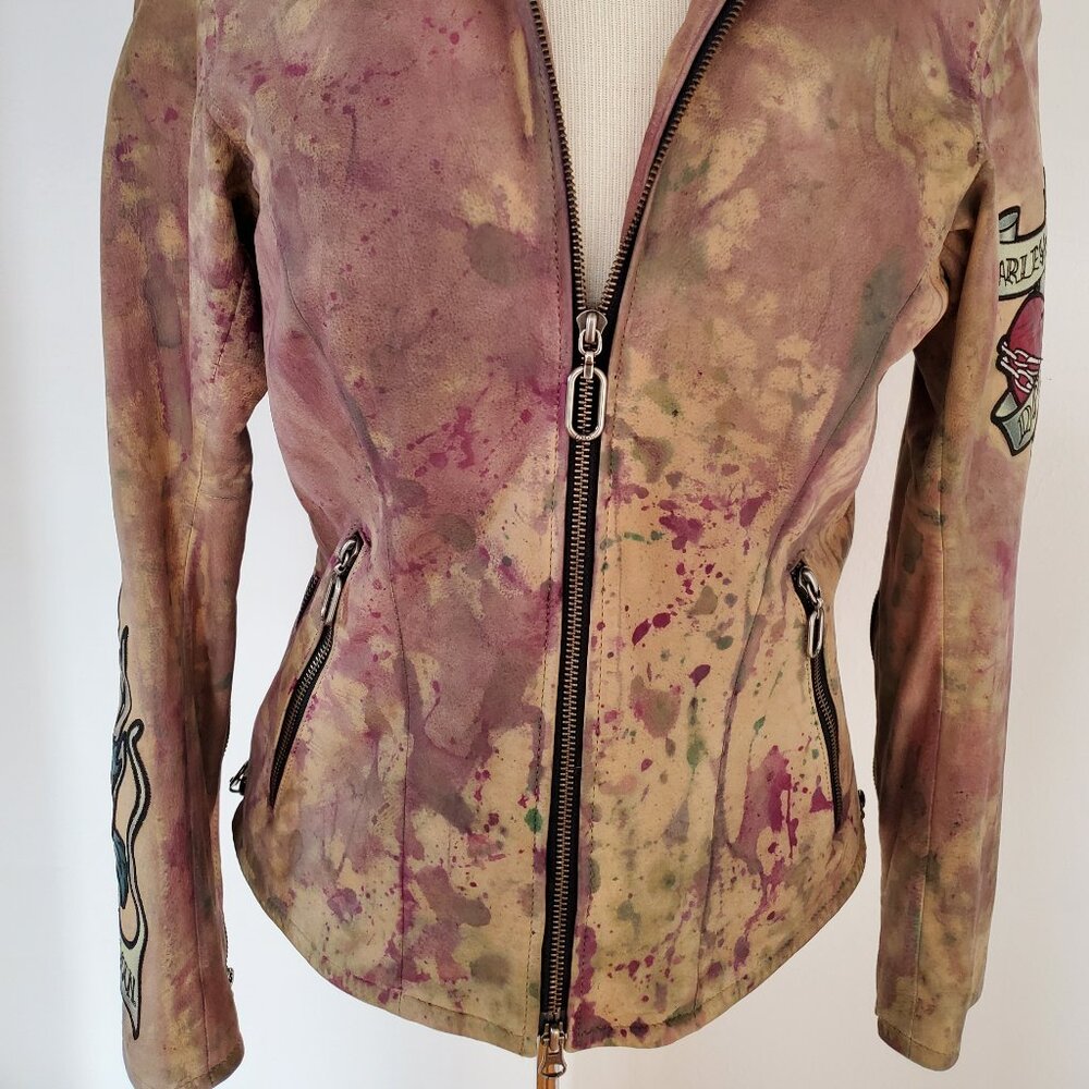 Harley suede Leather motorcycle jacket tan beige brown red gray green black 4 6 - Picture 2 of 13